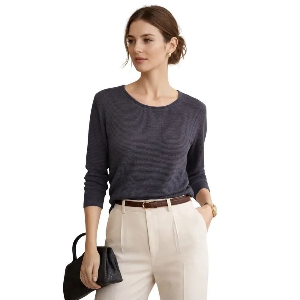 ARITZIA WILFRED Women's Ribbed 3/4 Sleeve Linen Blend Sweater Gray Size XXS